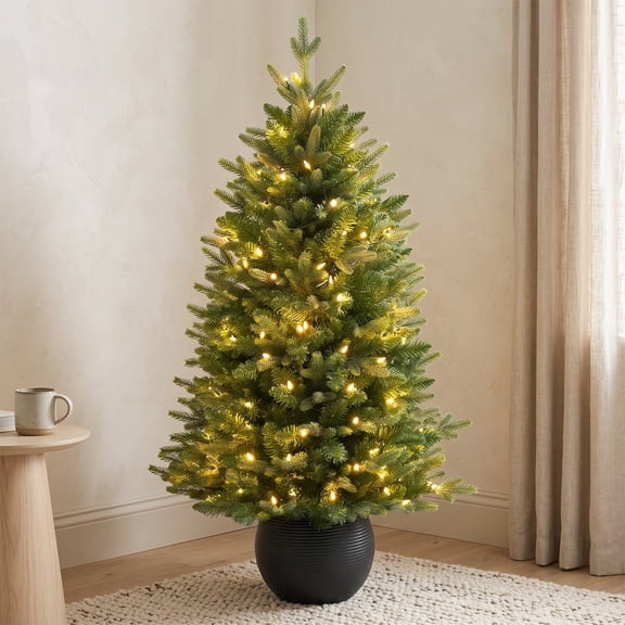 Vivatrees 3FT Potted Christmas Tree Pre-Lit with Warm White LED Lights Artificial Xmas Tree for Living Room Home Office Indoor Holiday Decoration
