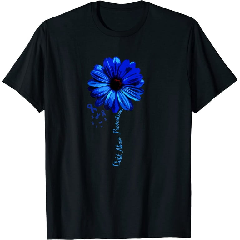 Child Abuse Awareness T-Shirt Beautiful Flower Blue Ribbon Child Abuse Awareness T-Shirt Beautiful Flower Blue Ribbon