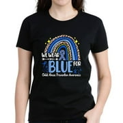 Vivay Rainbow We Wear Blue Child Abuse Prevention Month Awareness Short Sleeve T-Shirt Women Black