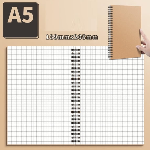 Vivcore A5 Spiral Notebook Grid Journals Bulk with Thick Paper, Kraft Brown Cover Wirebound Notebook for Writing, Professional Notes, Office, Work