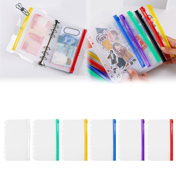Vivcore A6 Zipper Binder Pockets, 6-Hole Budget Cash Envelopes for Money Organizer, Waterproof PVC Planner Inserts for Cash Stuffing, Loose Leaf Storage, 1 Pack