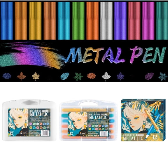Vivcore Acrylic Paint Markers 1.0mm Fine Tip Glitter Paint Pens for Rock Painting Glass Ceramic Wood Fabric Black Paper Scrapbook Journals Photo Albums DIY Crafts 12 Colors