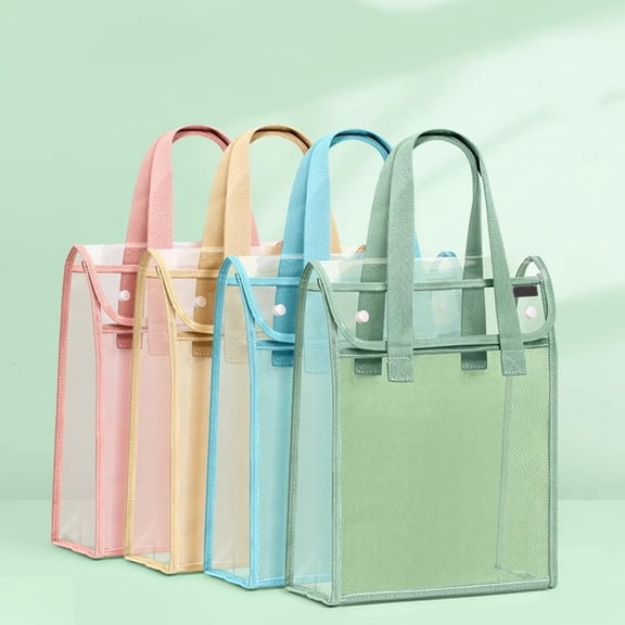 Vivcore Clear Book Pouches with Handles, Waterproof Plastic Project Bags, Button Closure Storage Organizers for Library and Home Organizing, 1 Pack