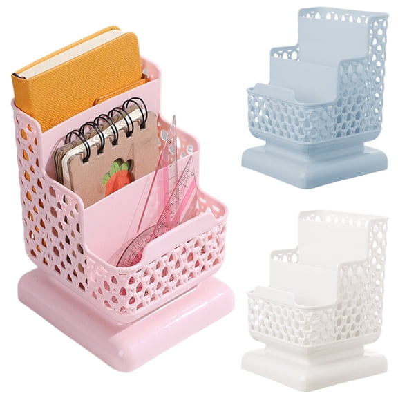 Vivcore Desk Organizer Pencil Pen Holder with Three Compartment Desktop Stationary Supply Storage Box Hollow Design for Office Organization and Vanity Table
