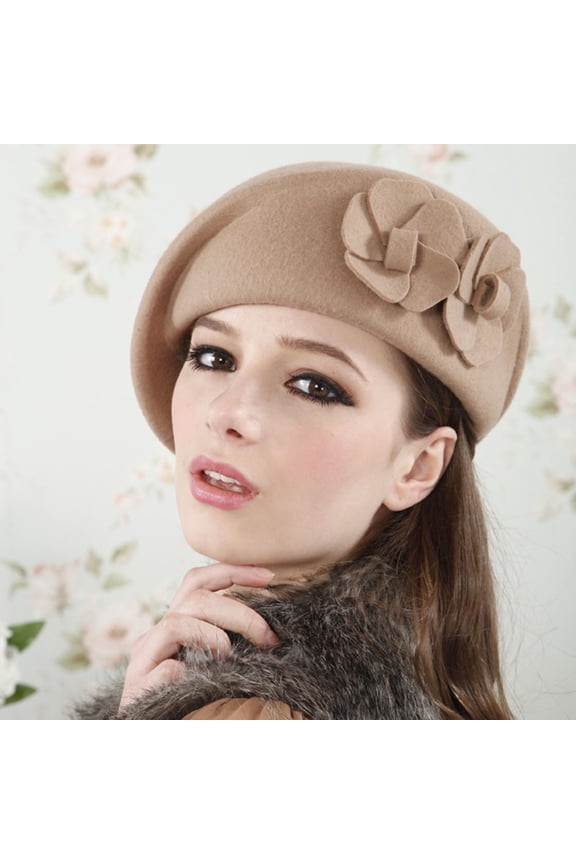 French Beret Hat for Women Floral Decor Vintage Wool Feel Cap Soft Warm Retro Style Winter Accessory for Daily Wear and Streetwear