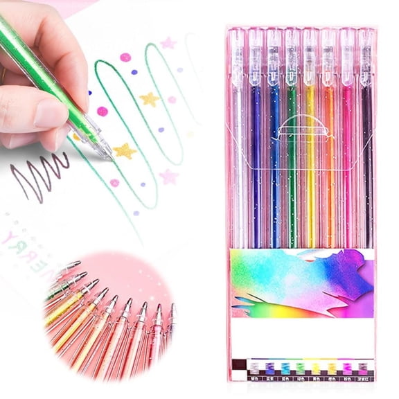 Vivcore Glitter Gel Pen Set 2026 8 Colors Neon Rainbow Gel Markers for Adult Coloring Books No Bleeding Smooth Drawing Art Projects Scrapbooking Premium