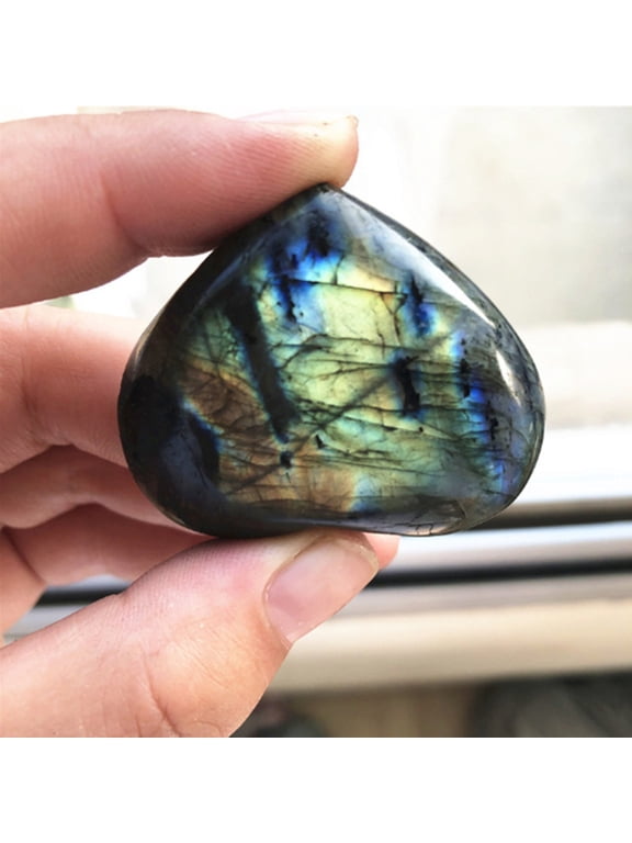 Labradorite Worry Stone Heart Shaped Healing Crystals Natural Moonstone Gemstones Palm Stone for Anxiety Relief Yoga Meditation DIY
