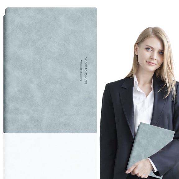Vivcore Light Blue PU Leather Blank Notebook Journal 112 Pages Sketchbook with Pen Holder Small Bullet Journal for Work Writing