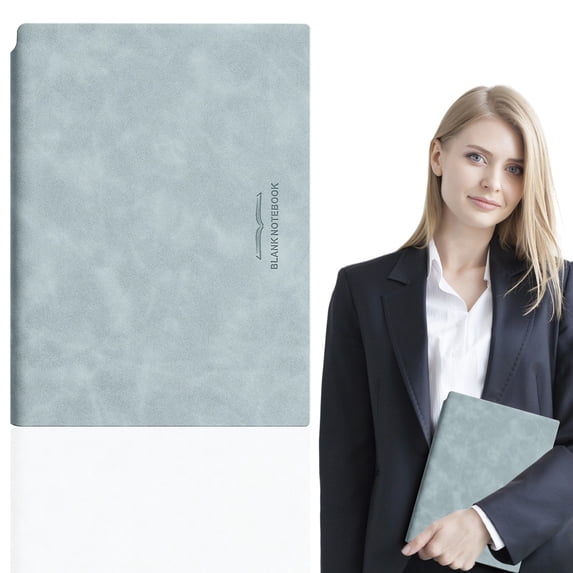 Vivcore Light Blue PU Leather Blank Notebook Journal 112 Pages Sketchbook with Pen Holder Small Bullet Journal for Work Writing