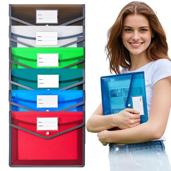 Vivcore Plastic Expanding File Folder, Large Capacity Transparent Envelopes with Snap Button Closure, Multi-Color Portable Document Organizer, Letter A4 Size, 1 Pack