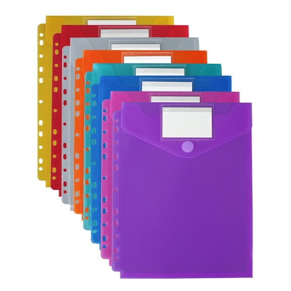 Vivcore Poly Binder Pockets with Snap Closure, 11-Hole Vertical Opening Plastic Envelopes, Letter Size Waterproof Document Folders for 3 Ring Binder, Blue, 1 Pack