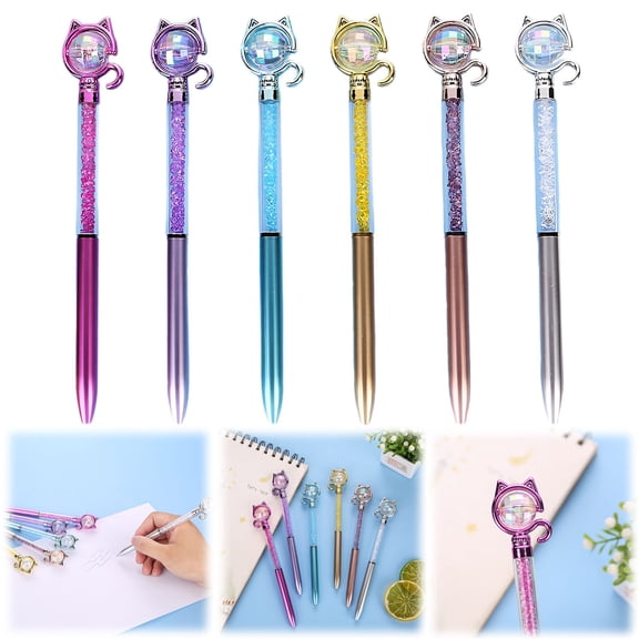 Vivcore Retractable Bling Rhinestones Pen Cat Shape Ballpoint Pens Cute Animal Cat Pens Crystal Quicksand Black Ink 1 Pack Administrative Professional Day Gifts