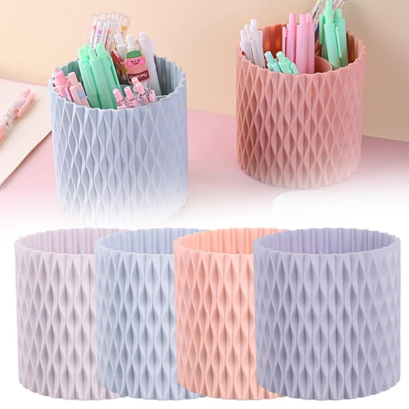 Vivcore Rotating Pen Holder for Desk 5 Slots Unique Grey Desk Organizer Aesthetic Office Supplies and Accessories for Pencil Cup Caddy Home Art Supply