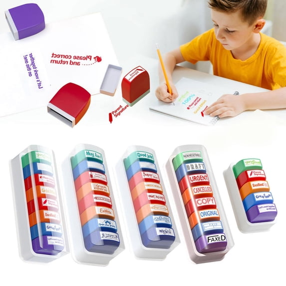 Vivcore Teacher Stamp Set Self Inking Stamps for Grading Signature Stamp for Classroom Must Haves Teacher Stamps for Classroom Organization 8 Pieces