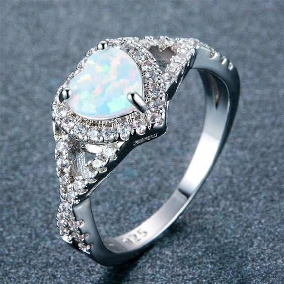 Vivcore Women Heart Fire Opal Ring 925 Silver Split Pave Zircon Engagement Jewelry Ring Rings Women Sterling Silver