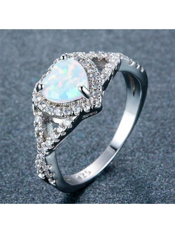 Women Heart Fire Opal Ring 925 Silver Split Pave Zircon Engagement Jewelry Ring Rings Women Sterling Silver