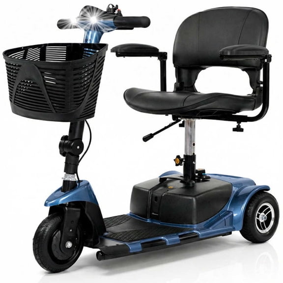 Vive 3-Wheel Mobility Scooter – Lightweight Electric Scooter for Seniors & Adults, Compact Folding Travel Design with Extended Battery, Charger & Basket, Blue