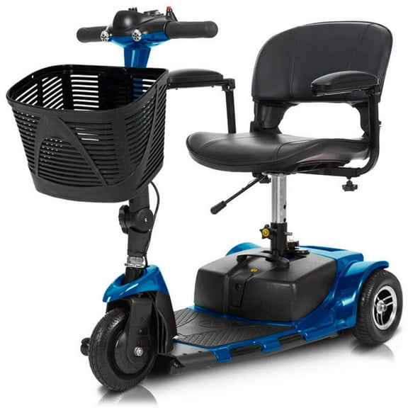 Vive 3-Wheel Mobility Scooter – Lightweight Electric Scooter for Seniors & Adults, Compact Folding Travel Design with Extended Battery, Charger & Basket, Blue