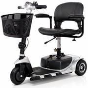 Vive 3-Wheel Mobility Scooter   Lightweight Electric Scooter for Seniors & Adults, Compact Folding Travel Design with Extended Battery, Charger & Basket, Silver