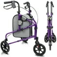 thumbnail image 1 of Vive 3 Wheel Walker Rollator for Seniors - Lightweight Foldable Walking Transport, Weight Capacity 250lbs, Purple, 1 of 10