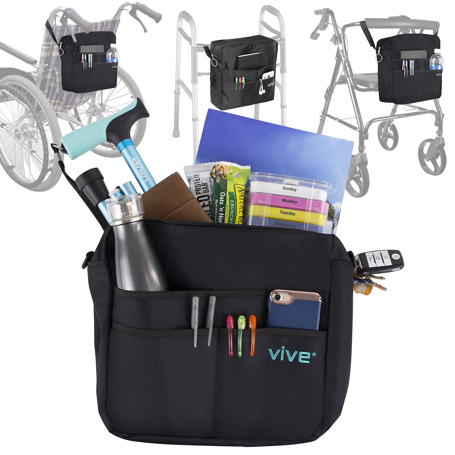 Vive Accessories Bag for Walker, Wheelchair, Rollator, w/Cup -