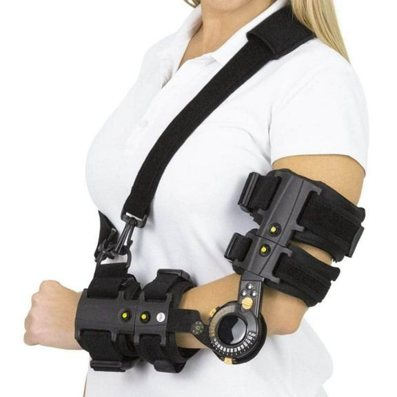 Vive Adjustable Hinged ROM Elbow Brace - Post-Op Stabilizer Splint for Arm Injury Recovery Support After Surgery, Right