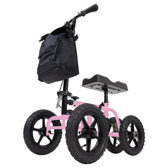 Vive Mobility All-Terrain Knee Scooter Walker for Adults – Steerable Crutch Alternative with Wheels for Foot, Ankle & Leg Injuries, Surgery Recovery, Basket Included, Pink
