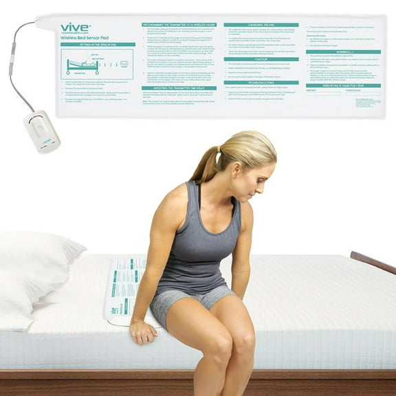 Vive Bed Alarm for Elderly Adults - Wireless Bed Sensor Pad ( 29.5 x 10) & Pager - Bed Alarm for Elderly Dementia Patients