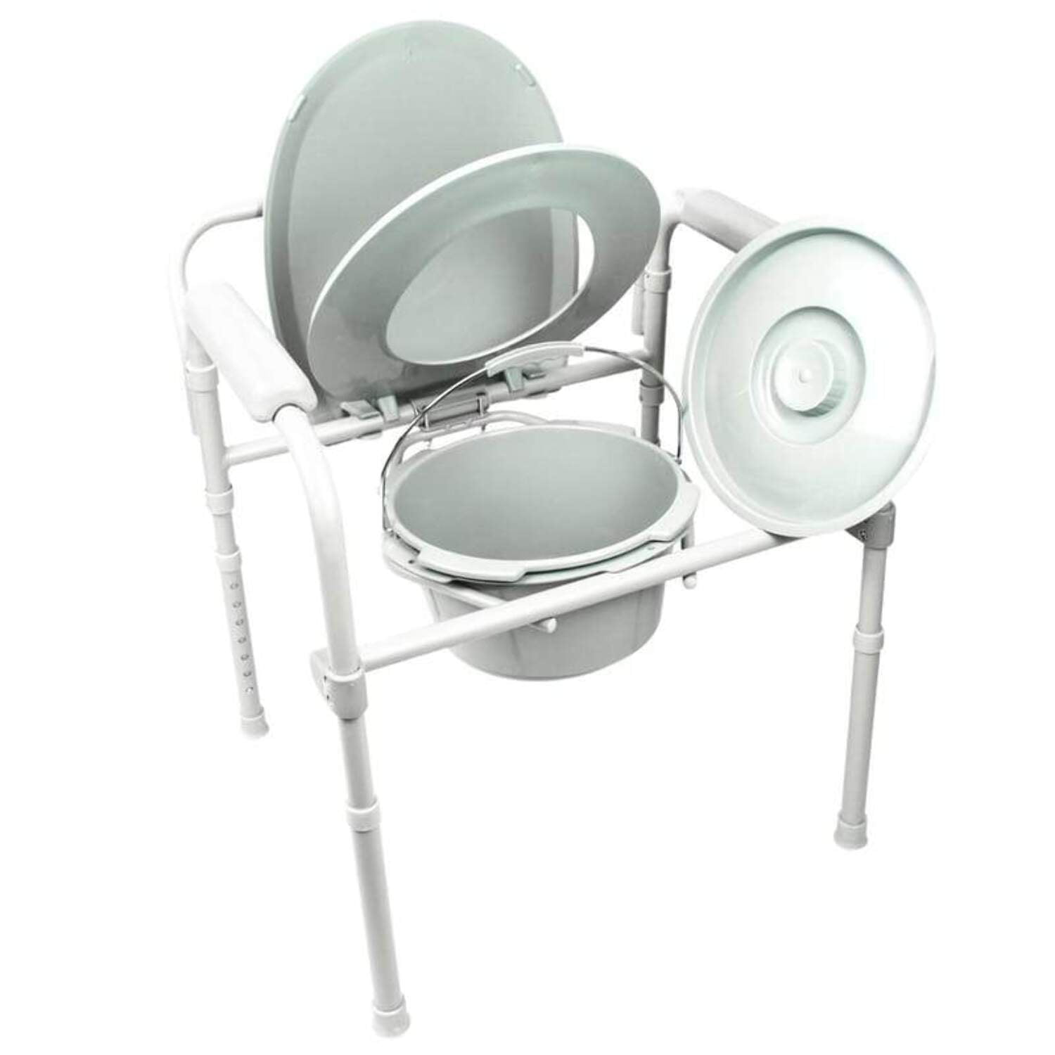 Adjustable Height Folding Steel Bedside Commode Chair