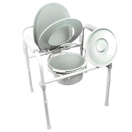Vive Folding Bedside Commode Chair – 3-in-1 Toilet, Shower, and Safety Seat – Heavy-Duty Steel Frame, 350 lb Capacity, Padded Arms, Removable Bucket with Lid, Portable for Home Use