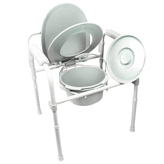 Vive Folding Bedside Commode Chair – 3-in-1 Toilet, Shower, and Safety Seat – Heavy-Duty Steel Frame, 350 lb Capacity, Padded Arms, Removable Bucket with Lid, Portable for Home Use