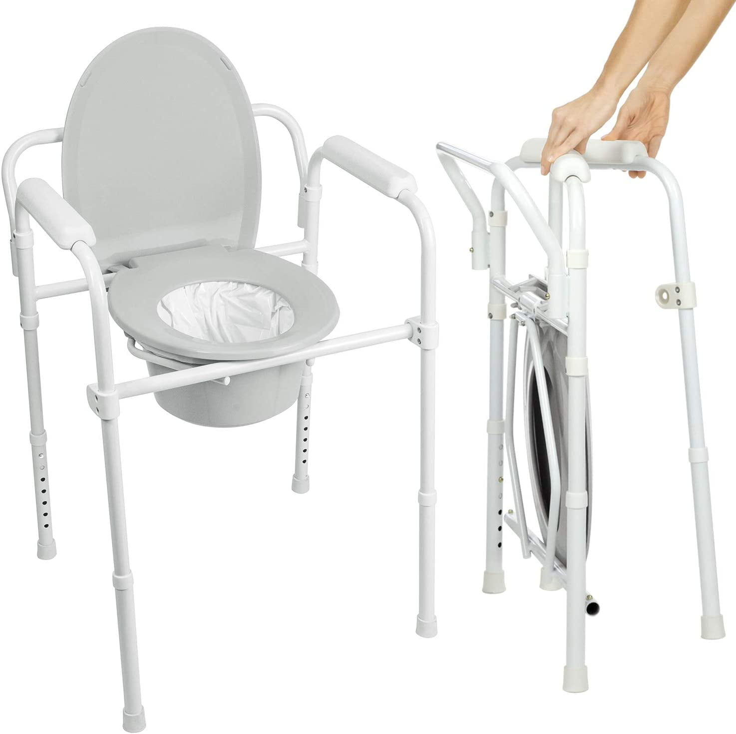 Vive Bedside Commode Toilet Chair (Folding) 350 lb Capacity, Safety
