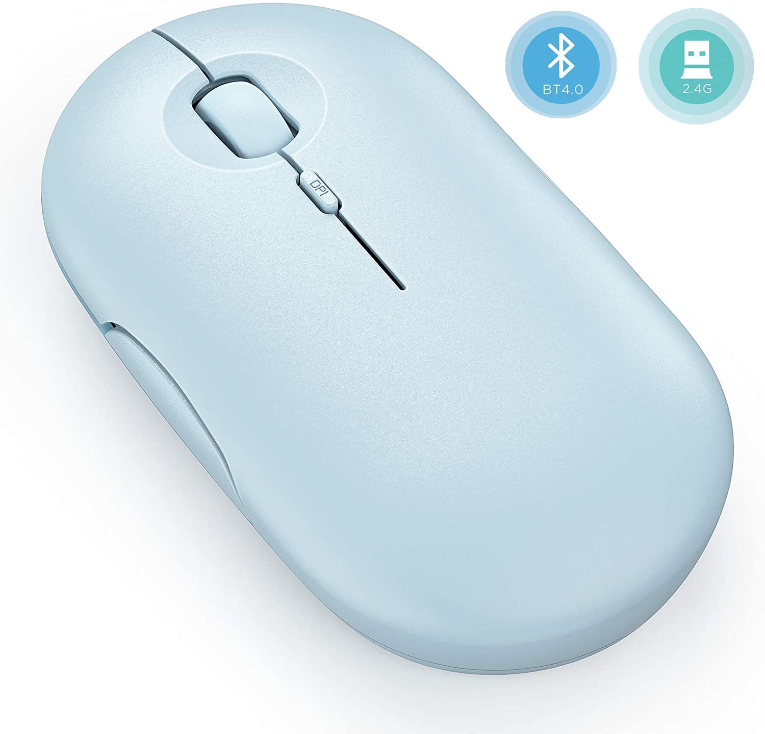 Vive Comb Dual Model Wireless Mouse (Bluetooth + USB Receiver) with Easy Switch, Rechargeble built-in Battery, 3 Adjustable DPI, Baby Blue Optical Mice compatible for Desktop, Laptop, Macbook - image 1 of 7