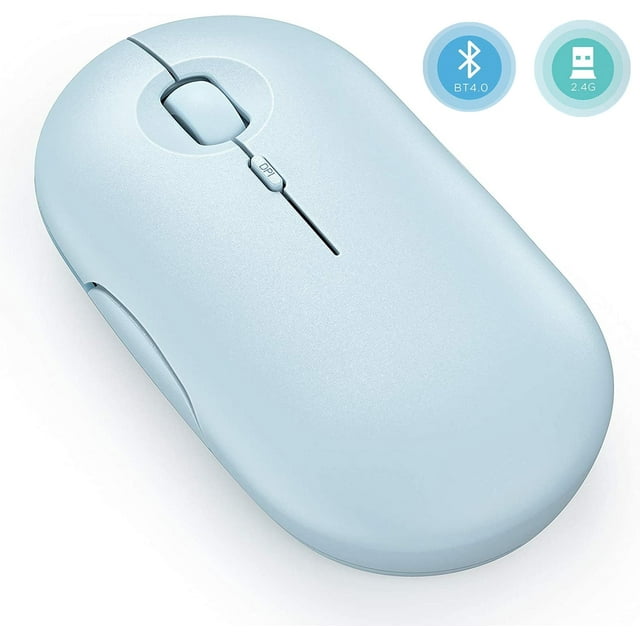 Vive Comb Dual Model Wireless Mouse (Bluetooth + USB Receiver) with Easy Switch, Rechargeble built-in Battery, 3 Adjustable DPI, Baby Blue Optical Mice compatible for Desktop, Laptop, Macbook