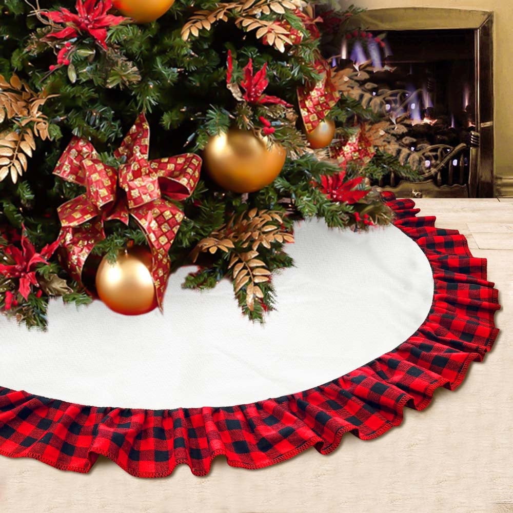 HadinEEon Christmas Tree Skirt, 48 inch, Indoor Christmas Tree Mat for Xmas Decoration (Red & White)