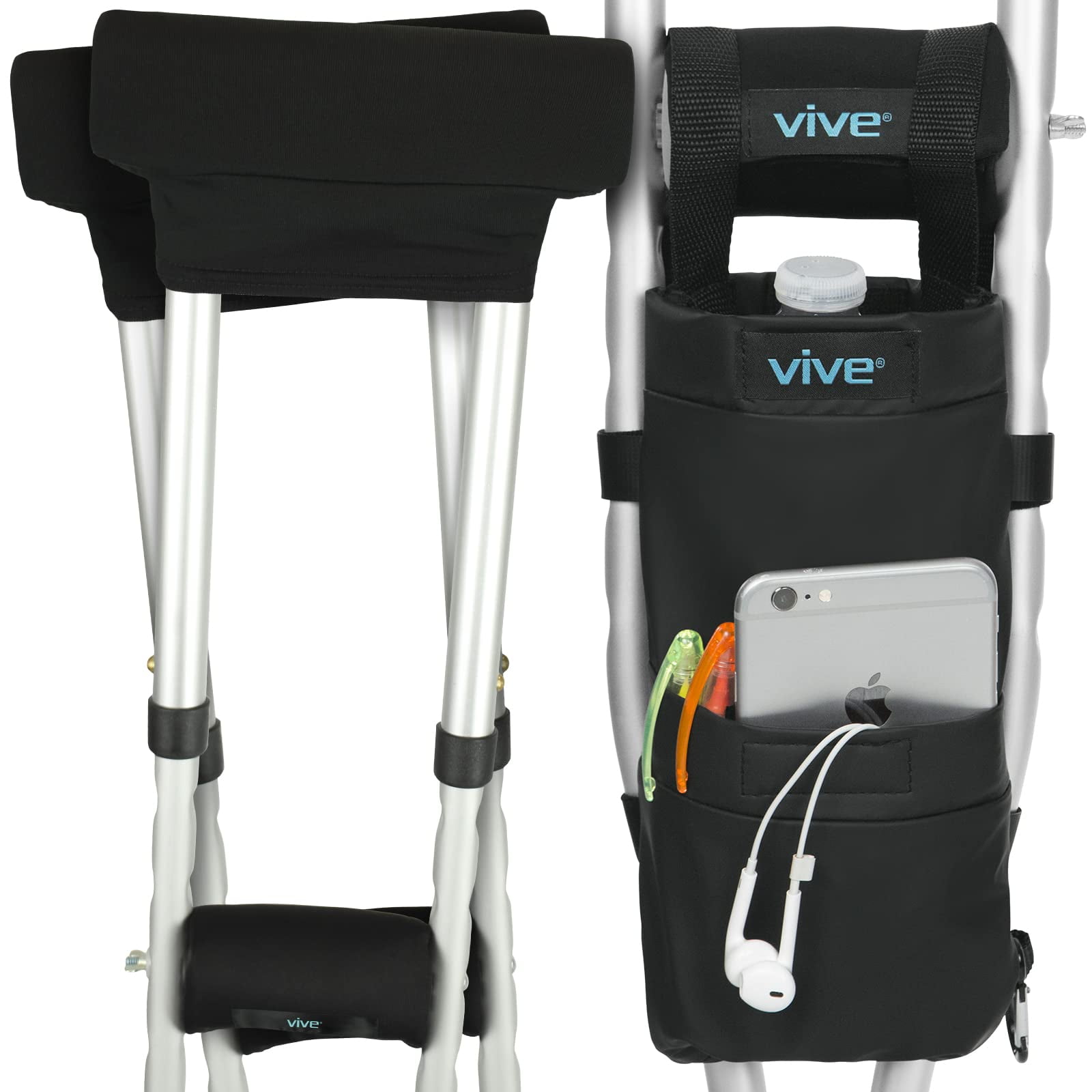 Vive Crutch Pads, Bag, & Hand Grips (5 PCS) Crutches for Adults