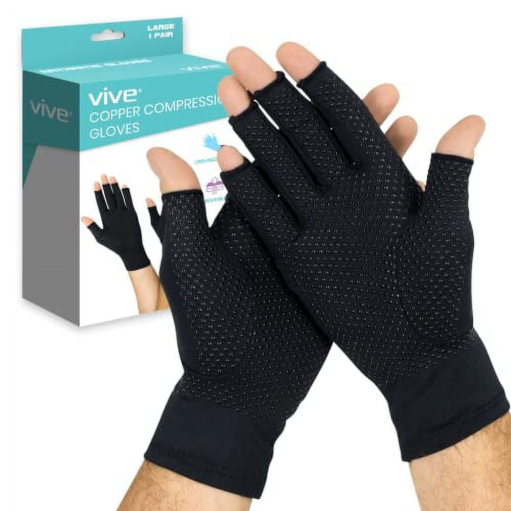 Vive Fingerless Arthritis Gloves for Men & Women Made w/Copper Infused
