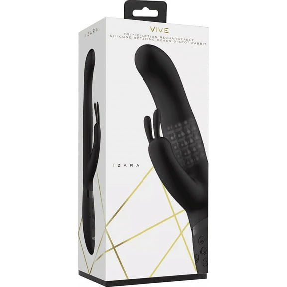 Vive Izara Triple Action Rotating Beaded Rabbit Vibrator, Black