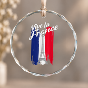 Vive LA France Paris Eiffel Tower French Bastille Day Christmas Ornament, Holiday Keepsake Gift, Circle Glass Ornament