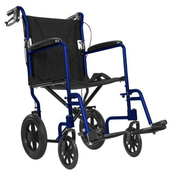 Vive Lightweight Foldable Transport Wheelchair with Handbrakes, Blue
