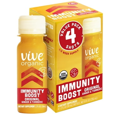 Vive Organic Immunity Boost Shot, Original Ginger and Turmeric Wellness Shot, 2 fl oz Bottles, 4-Pack