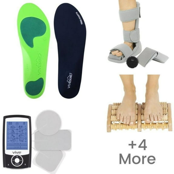 Vive Plantar Fasciitis Relief Bundle – Full-Length Insole, Foot Roller, TENS Unit, Calf Stretcher & More