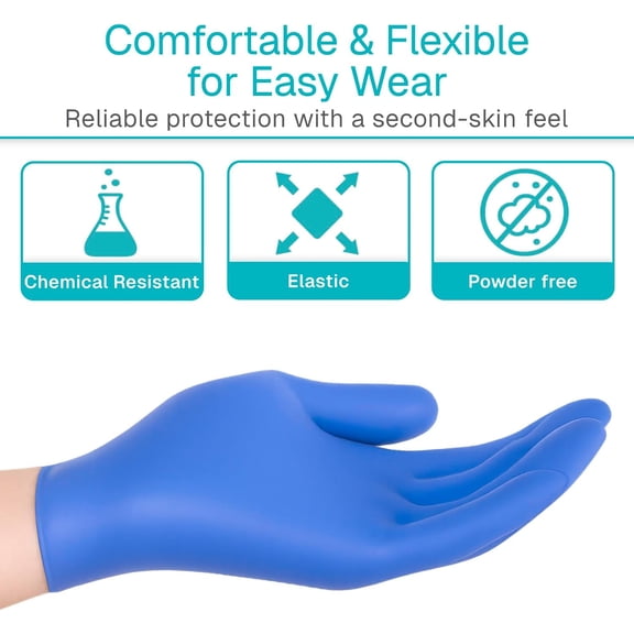 Vive Powder Free Nitrile Exam Gloves - Blue, Disposable, Latex-Free - For Medical Exams