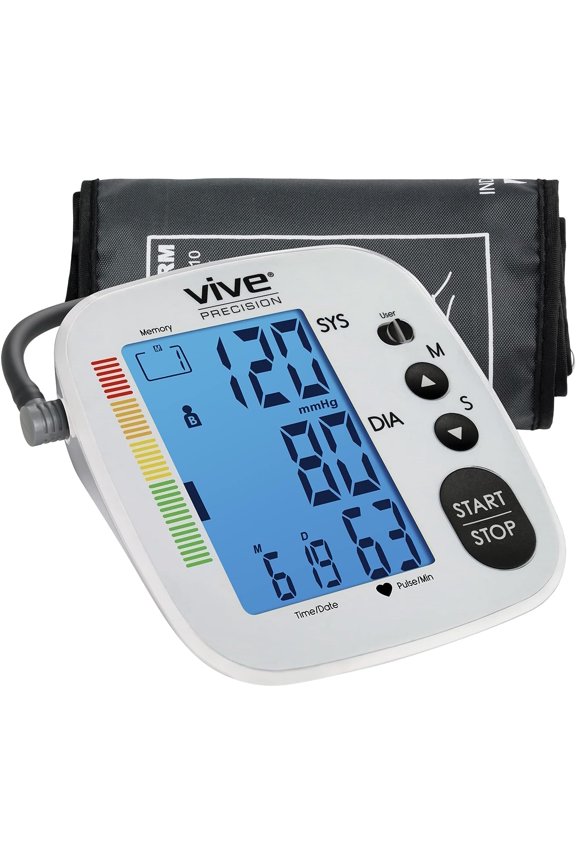 Precision Blood Pressure Monitor - Upper Arm High Heart Rate Digital Sphygmomanometer BP Cuff Machine - Automatic Accurate Home Use BPM System for Hypertension- Pregnancy Must Have Silver