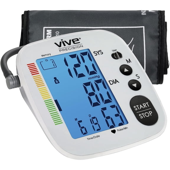 Vive Precision Blood Pressure Monitor - Upper Arm High Heart Rate Digital Sphygmomanometer BP Cuff Machine - Automatic Accurate Home Use BPM System for Hypertension- Pregnancy Must Have Silver