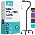 thumbnail image 1 of Vive Quad Cane - Walking Stick for Men and Women - Four Prong Sturdy Aluminum Travel Aid - 4 Tip, 1 of 6