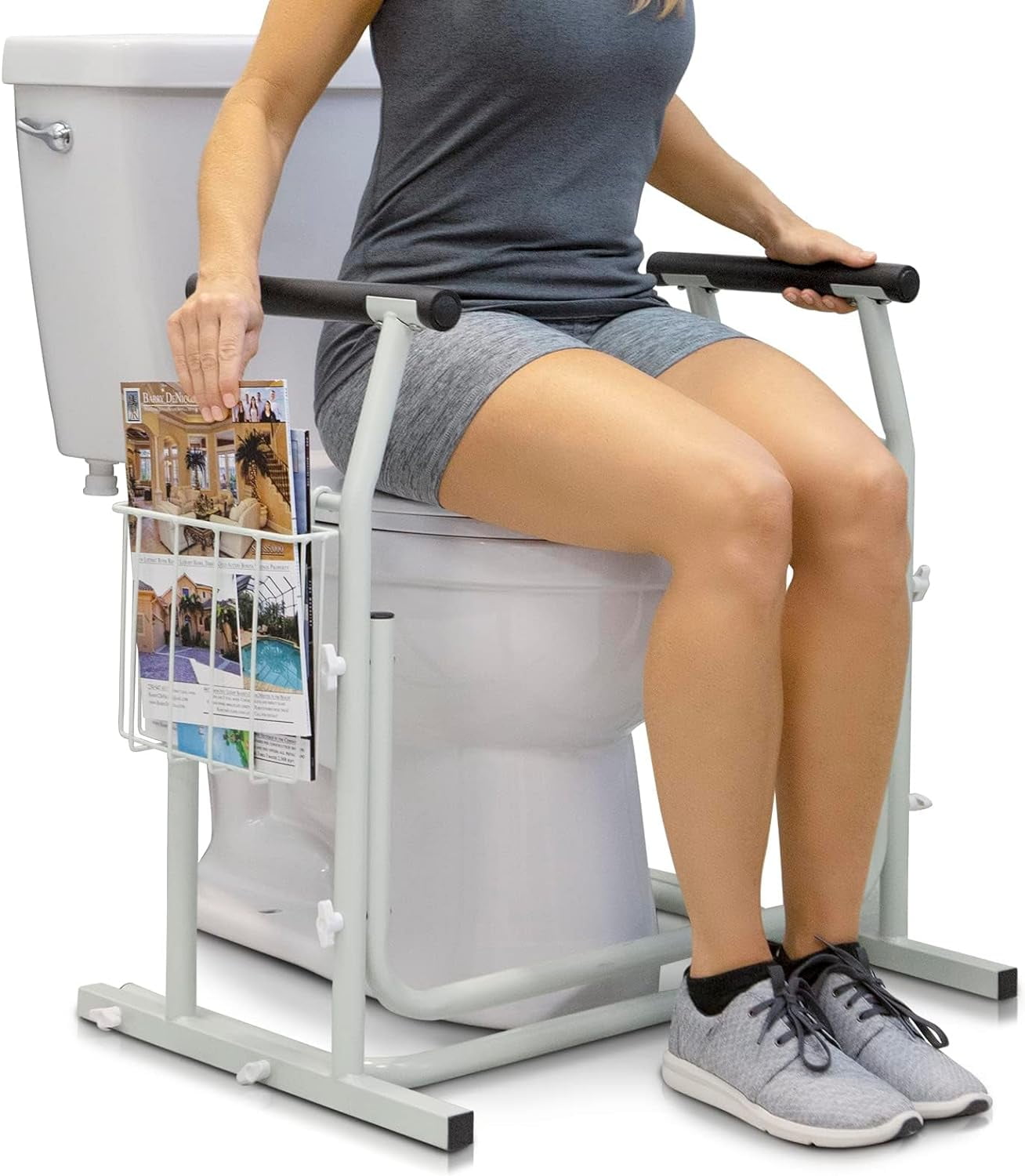 Vive Stand Alone Toilet Safety Frame w/Handles - Freestanding Toilet Safety Rails for Seniors - Handicap Grab Bars for Toilet Seat Assist - Bathroom Support Handrail w/Arms for Elderly & Disabled