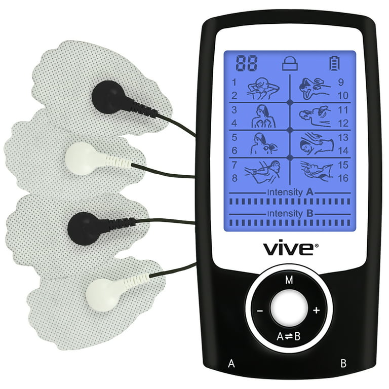 Vive Tens Unit Muscle Stimulator- Stim Machine with Self Sticking  Electrodes Pads, Massager for Upper & Lower Back, Sciatica, Neck Pain  Relief