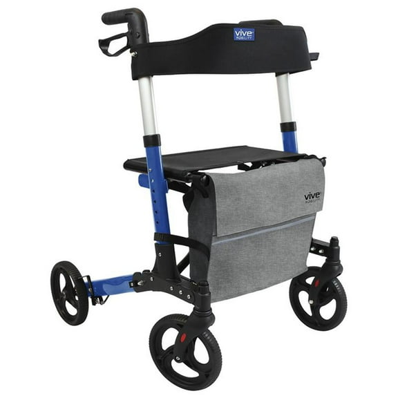 Vive Tall Rollator Walker with Seat for Seniors & Adults – Heavy Duty 4-Wheel All-Terrain, Folding, Lightweight with Brakes and Bag, Blue