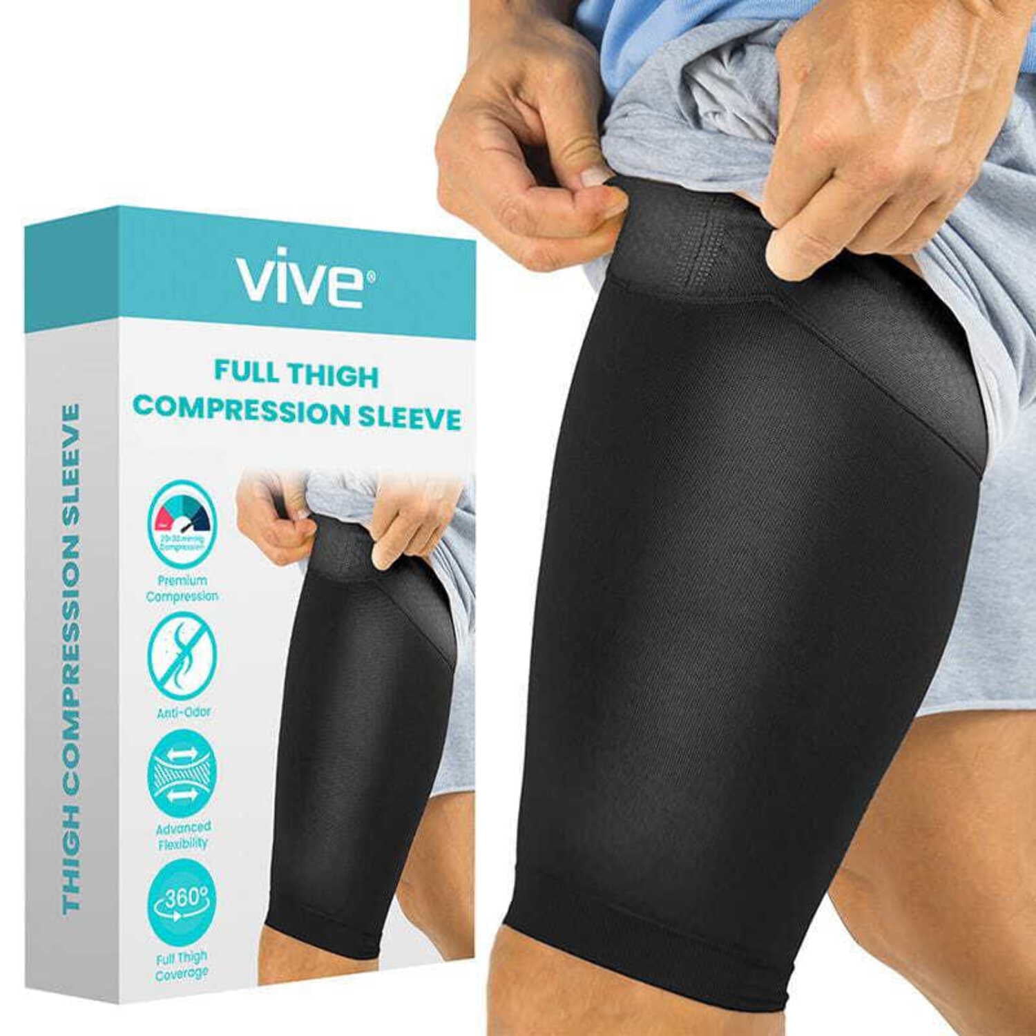 Vive Thigh Compression Sleeve (2 Pack) Hamstring Brace For Upper Thigh